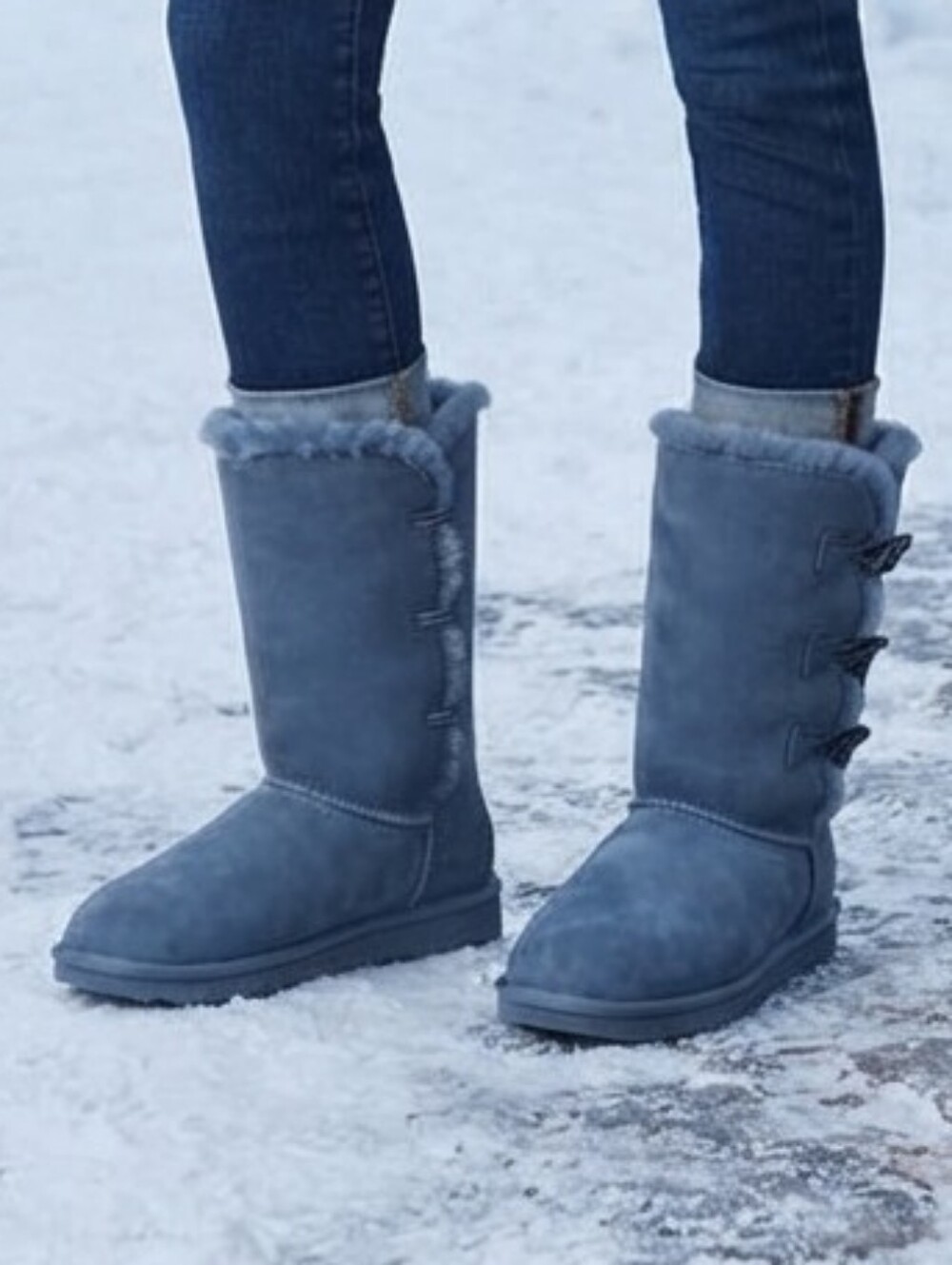 BearPaw Gray Faux-Shearling Mid-Calf Winter Boots Size 9